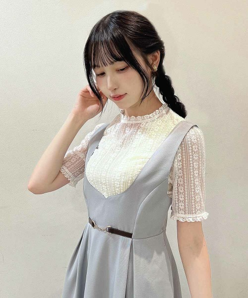 F i.n.t（フィント）の「ストライプレース５分袖トップス/ fint　フィント　夏服（Tシャツ/カットソー・レディース・アイボリー/オフホワイト・FREE）」の2枚目の写真