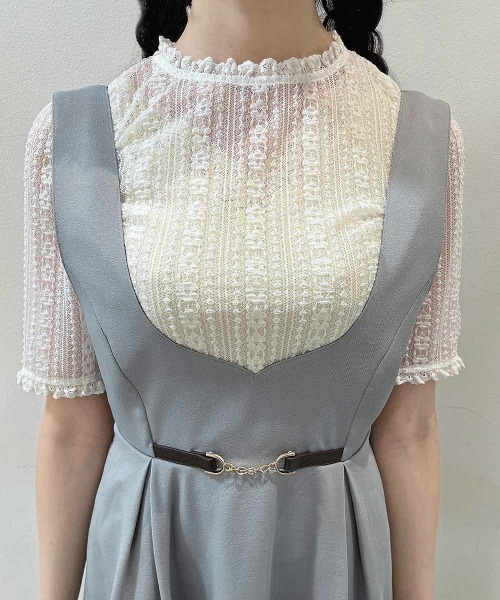 F i.n.t（フィント）の「ストライプレース５分袖トップス/ fint　フィント　夏服（Tシャツ/カットソー・レディース・アイボリー/オフホワイト・FREE）」の6枚目の写真