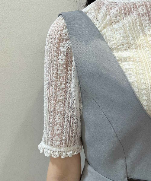 F i.n.t（フィント）の「ストライプレース５分袖トップス/ fint　フィント　夏服（Tシャツ/カットソー・レディース・アイボリー/オフホワイト・FREE）」の7枚目の写真