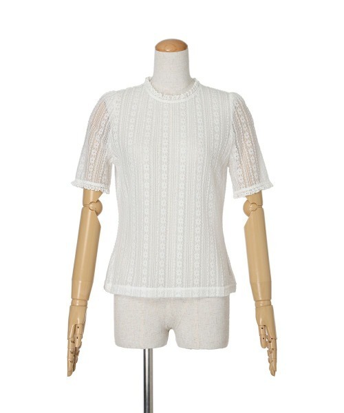 F i.n.t（フィント）の「ストライプレース５分袖トップス/ fint　フィント　夏服（Tシャツ/カットソー・レディース・アイボリー/オフホワイト・FREE）」の13枚目の写真