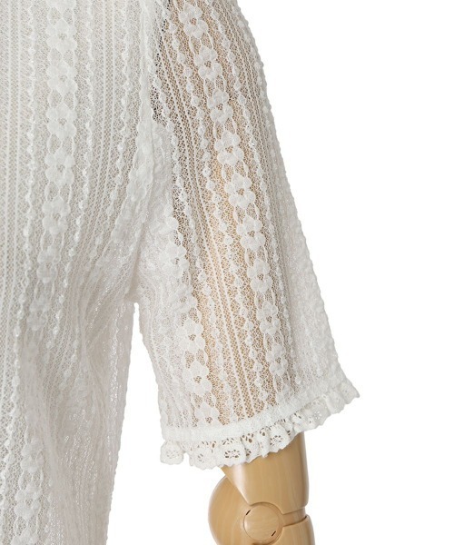 F i.n.t（フィント）の「ストライプレース５分袖トップス/ fint　フィント　夏服（Tシャツ/カットソー・レディース・アイボリー/オフホワイト・FREE）」の17枚目の写真