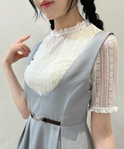 F i.n.t（フィント）の「ストライプレース５分袖トップス/ fint　フィント　夏服（Tシャツ/カットソー・レディース・アイボリー/オフホワイト・FREE）」の5枚目の写真