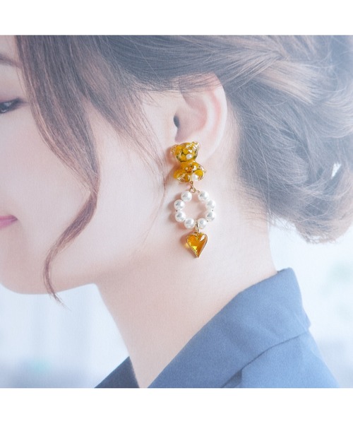 tone（トーン）の「【R】822e ミモザくま×パール×ハートイヤリング(MA)（イヤリング・レディース・イエロー・FREE）」の9枚目の写真