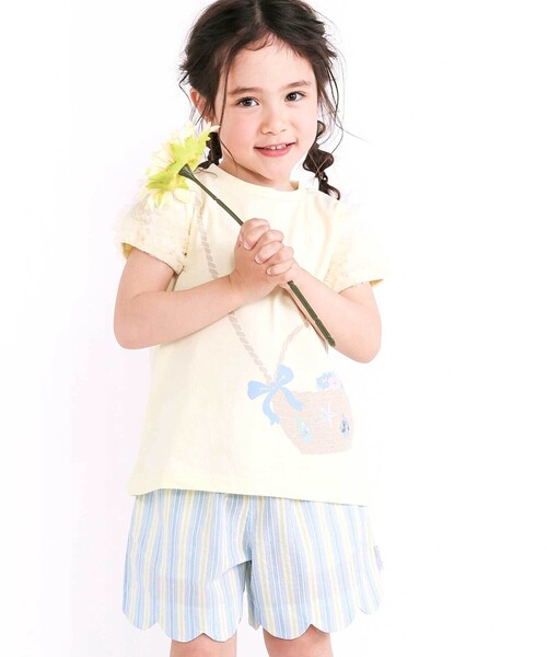 SLAP SLIP（スラップスリップ）の「【お揃い/接触冷感】裾スカラップ花柄ストライプショートパンツ(90~130cm)（その他パンツ・キッズ・ブルー系その他/ピンク系その他/ホワイト系その他2・120cm/130cm/100cm/110cm/90cm）」の4枚目の写真