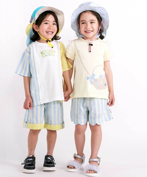 SLAP SLIP（スラップスリップ）の「【お揃い/接触冷感】裾スカラップ花柄ストライプショートパンツ(90~130cm)（その他パンツ・キッズ・ブルー系その他/ピンク系その他/ホワイト系その他2・120cm/130cm/100cm/110cm/90cm）」の6枚目の写真