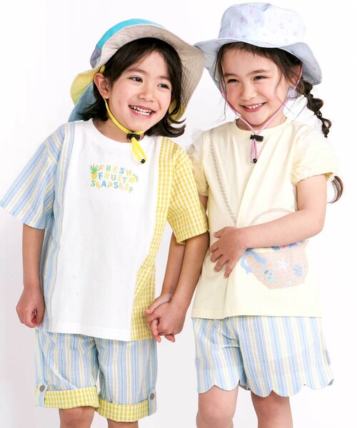 SLAP SLIP（スラップスリップ）の「【お揃い/接触冷感】裾スカラップ花柄ストライプショートパンツ(90~130cm)（その他パンツ・キッズ・ブルー系その他/ピンク系その他/ホワイト系その他2・120cm/130cm/100cm/110cm/90cm）」の7枚目の写真