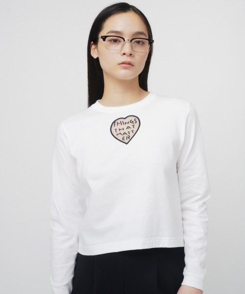 THINGS THAT MATTER（シングス ザット マター）の「TONDABAYASHI RAN × HEART CROPPED LONG SLEEVE T-SHIRT / ハートクロップドロングスリーブTシャツ（Tシャツ/カットソー・レディース・グレー/ホワイト/ブラック・FREE）」の2枚目の写真
