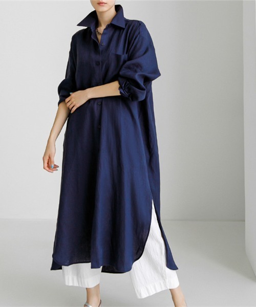 maison de LATIR(メゾンドラティール)の「サラッと心地よいロングシャツワンピース(ワンピース・レディース・ベージュ/ネイビー/ブラック・FREE)」の16枚目の写真