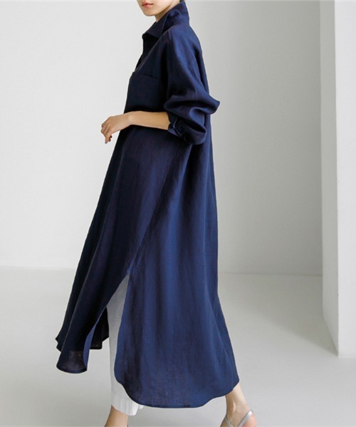 maison de LATIR(メゾンドラティール)の「サラッと心地よいロングシャツワンピース(ワンピース・レディース・ベージュ/ネイビー/ブラック・FREE)」の17枚目の写真