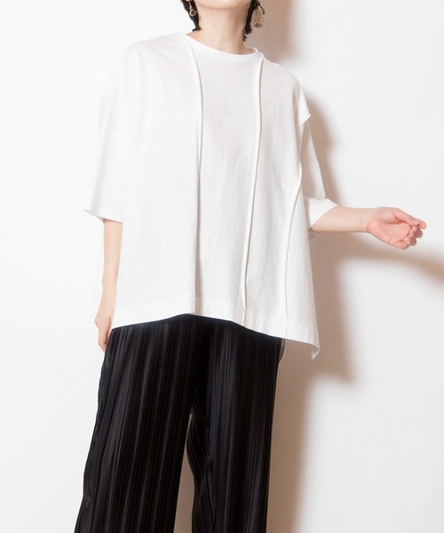 OSMOSIS（オズモーシス）の「リボンアレンジ切替Tシャツ（Tシャツ/カットソー・レディース・ブラック/サックスブルー/ピンク/ホワイト・ONE SIZE）」の2枚目の写真