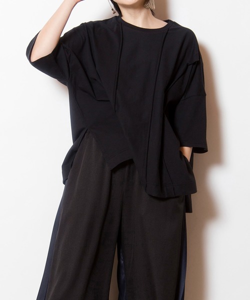 OSMOSIS（オズモーシス）の「リボンアレンジ切替Tシャツ（Tシャツ/カットソー・レディース・ブラック/サックスブルー/ピンク/ホワイト・ONE SIZE）」の3枚目の写真