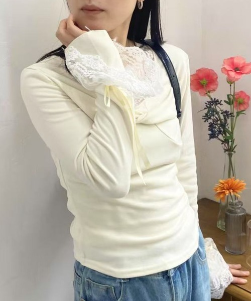 mebole(メボレ)の「ベルスリーブレースVネックトップス(Tシャツ/カットソー・レディース・アイボリー・FREE)」の7枚目の写真