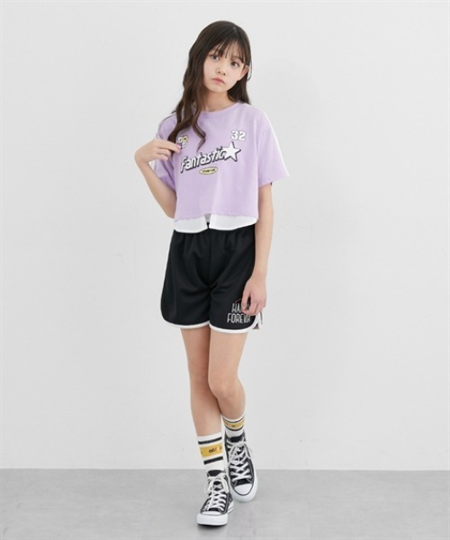 セール】ショート丈重ね着風プリントTシャツ（女の子）（T