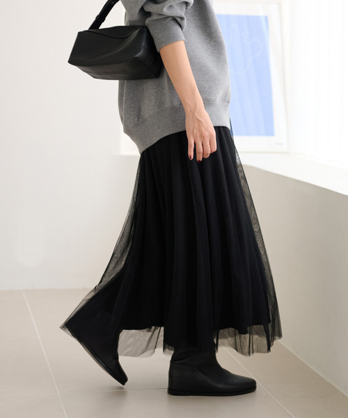 JOURNAL STANDARD relume（ジャーナルスタンダード　レリューム）の「《WEB限定追加》［新色］ウォッシャブルチュールイージースカート（スカート・レディース・ベージュ/チャコールグレー/ブラック・FREE）」の4枚目の写真