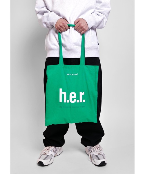 APPLEBUM（アップルバム）の「“h.e.r.” Totebag（トートバッグ・メンズ・グリーン/ネイビー・FREE）」の7枚目の写真