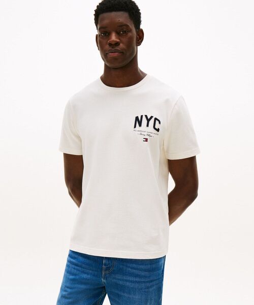 TOMMY HILFIGER(トミーヒルフィガー)の「ヒルフィガースクリプトTシャツ(Tシャツ/カットソー・メンズ・ホワイト/ブルー・LARGE/X-LARGE/SMALL/MEDIUM)」の1枚目の写真