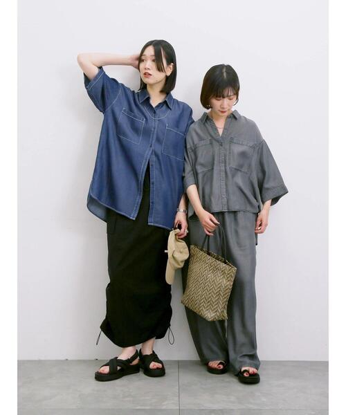 サマンサモスモスブルー 【接触冷感】クールデニムボクシーシャツ新品ネイビー セール】 【接触冷感】クールデニムビッグシャツ（グレー/ブルー