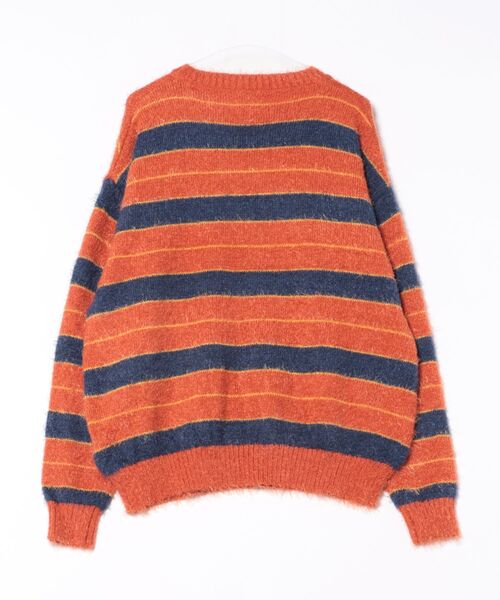 ARCHIVER（アーカイバ）の「【Sa】Shaggy Solid/Border Loose V-neck Knit Sweater / シャギー 無地/ボーダー柄 ルーズ Vネック ニットセーター（ニット/セーター・メンズ・ブラック系/レッド系/グレー系・M/L）」の4枚目の写真