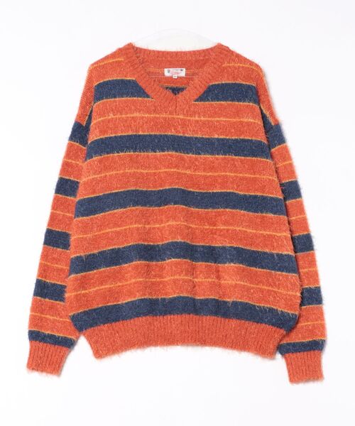 ARCHIVER（アーカイバ）の「【Sa】Shaggy Solid/Border Loose V-neck Knit Sweater / シャギー 無地/ボーダー柄 ルーズ Vネック ニットセーター（ニット/セーター・メンズ・ブラック系/レッド系/グレー系・M/L）」の3枚目の写真
