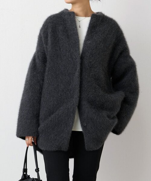 美品 BEAERDSLEY ビアズリー ノーカラー ウール コート 黒 サイズF 追加予約》ファーニットコート（その他アウター）｜BEARDSLEY
