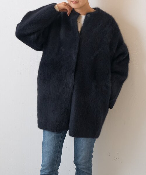 ビアズリー ウール昆　ニットコートブルー　美品　クリーニング済み　最終お値下げ ファーニットコート（その他アウター）｜BEARDSLEY（ビアズリー