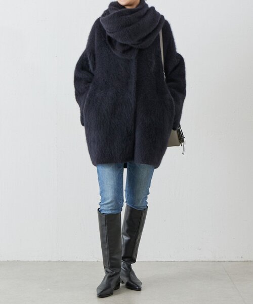 BEARDSLEY 洗えるニットコート ブラック BEARDSLEY（ビアズリー）の「ニットコート（ノーカラーコート