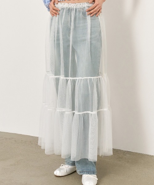 GENERAL IDEA(ジェネラルアイデア)の「GENERAL IDEA/ジェネラルアイディア sheer layered long skirt ロングスカート(スカート・レディース・ブラック/ホワイト・FREE)」の1枚目の写真