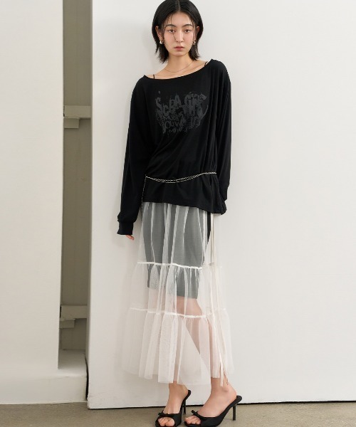 GENERAL IDEA(ジェネラルアイデア)の「GENERAL IDEA/ジェネラルアイディア sheer layered long skirt ロングスカート(スカート・レディース・ブラック/ホワイト・FREE)」の21枚目の写真