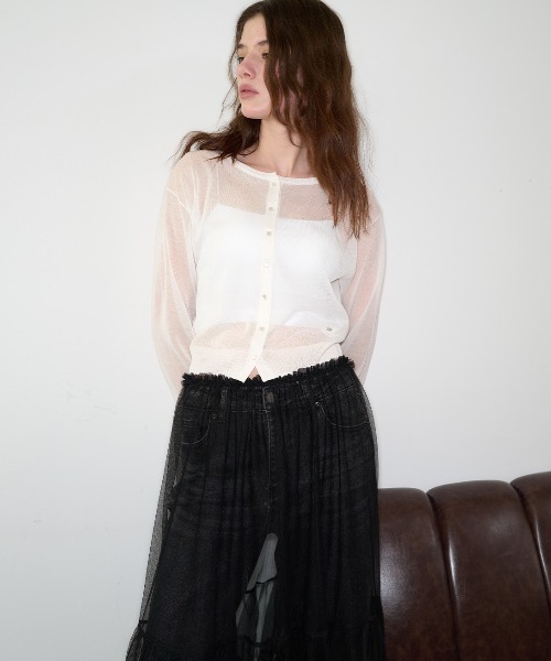 GENERAL IDEA(ジェネラルアイデア)の「GENERAL IDEA/ジェネラルアイディア sheer layered long skirt ロングスカート(スカート・レディース・ブラック/ホワイト・FREE)」の8枚目の写真