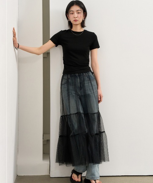 GENERAL IDEA(ジェネラルアイデア)の「GENERAL IDEA/ジェネラルアイディア sheer layered long skirt ロングスカート(スカート・レディース・ブラック/ホワイト・FREE)」の5枚目の写真