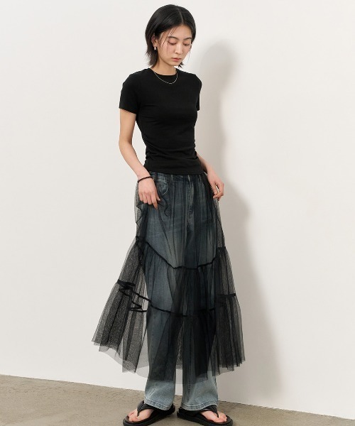 GENERAL IDEA(ジェネラルアイデア)の「GENERAL IDEA/ジェネラルアイディア sheer layered long skirt ロングスカート(スカート・レディース・ブラック/ホワイト・FREE)」の6枚目の写真
