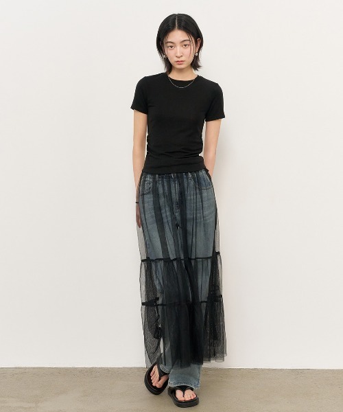 GENERAL IDEA(ジェネラルアイデア)の「GENERAL IDEA/ジェネラルアイディア sheer layered long skirt ロングスカート(スカート・レディース・ブラック/ホワイト・FREE)」の7枚目の写真