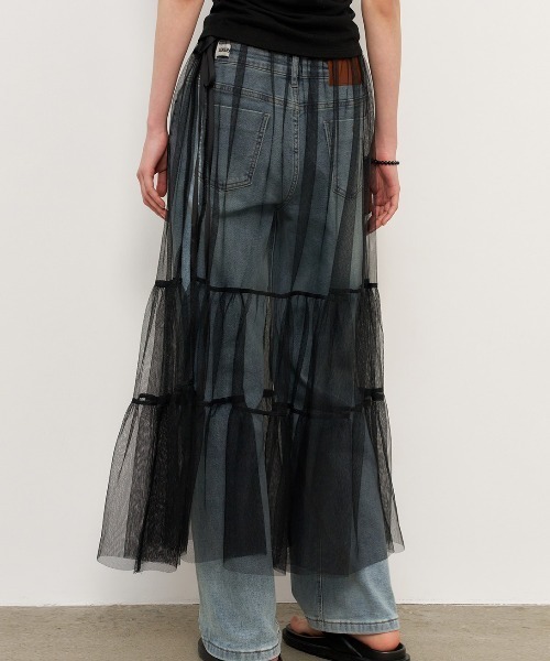 GENERAL IDEA(ジェネラルアイデア)の「GENERAL IDEA/ジェネラルアイディア sheer layered long skirt ロングスカート(スカート・レディース・ブラック/ホワイト・FREE)」の4枚目の写真