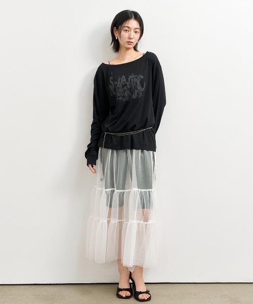 GENERAL IDEA(ジェネラルアイデア)の「GENERAL IDEA/ジェネラルアイディア sheer layered long skirt ロングスカート(スカート・レディース・ブラック/ホワイト・FREE)」の22枚目の写真