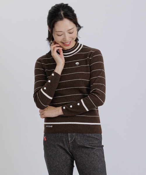 極美品 PICONE 細ボーダー チャーム付 長袖Tシャツ 38 ピッコーネ ウール100％細ボーダーニット（ニット/セーター）｜STUDIO PICONE