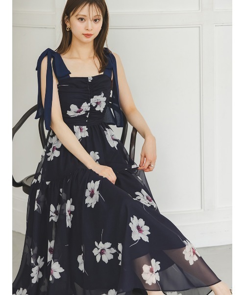 【最終値下げ】プリントショルダーリボンワンピース フラワープリントショルダーリボンワンピース（ワンピース