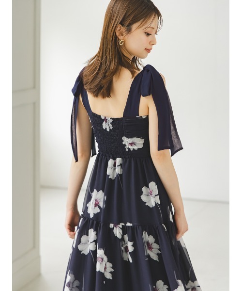フラワープリントショルダーリボンワンピース（ワンピース）｜SNIDEL