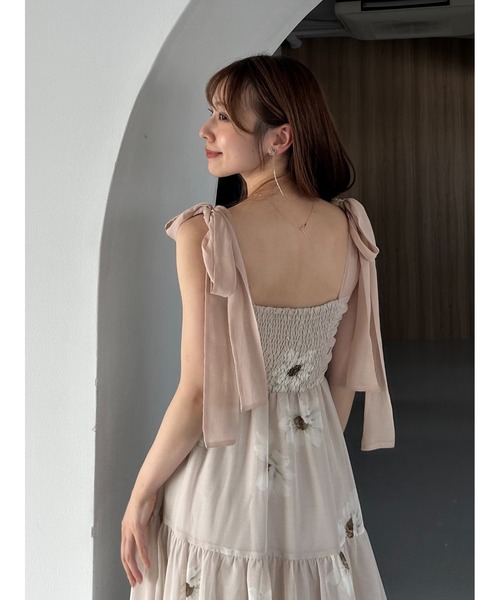 フラワープリントショルダーリボンワンピース（ワンピース）｜SNIDEL