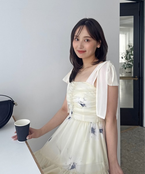 フラワープリントショルダーリボンワンピース（ワンピース