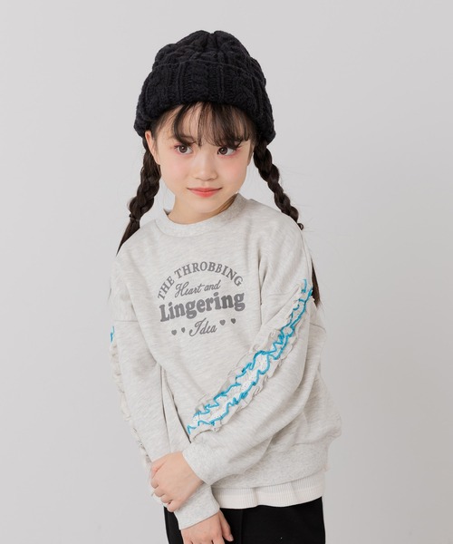 JAM & LINK（ジャムアンドリンク）の「袖フリル 裏毛トレーナー（スウェット・キッズ・ピンク/オートミール/サックスブルー/ライトイエロー・130/120/110/100/160/150/140）」の2枚目の写真