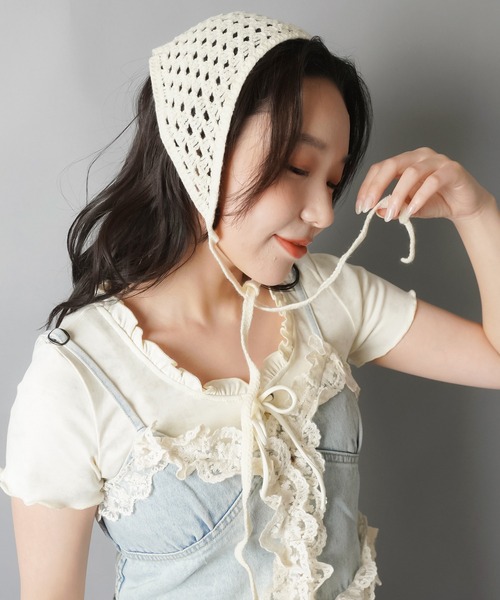 SPINNS（スピンズ）の「ニットバブーシュカ/メッシュ編み（その他ヘアアクセサリー・レディース・アイボリー・ONESIZE）」の3枚目の写真