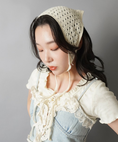 SPINNS（スピンズ）の「ニットバブーシュカ/メッシュ編み（その他ヘアアクセサリー・レディース・アイボリー・ONESIZE）」の6枚目の写真