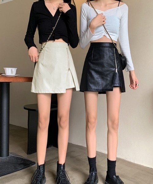 shoppinggo（ショッピングゴー）の「タイトスカート フェイクレザー ミニ丈 サーキュラースカート  PUレザー Aライン 台形スカート（スカート・レディース・ブラック/ベージュ・M/L）」の12枚目の写真