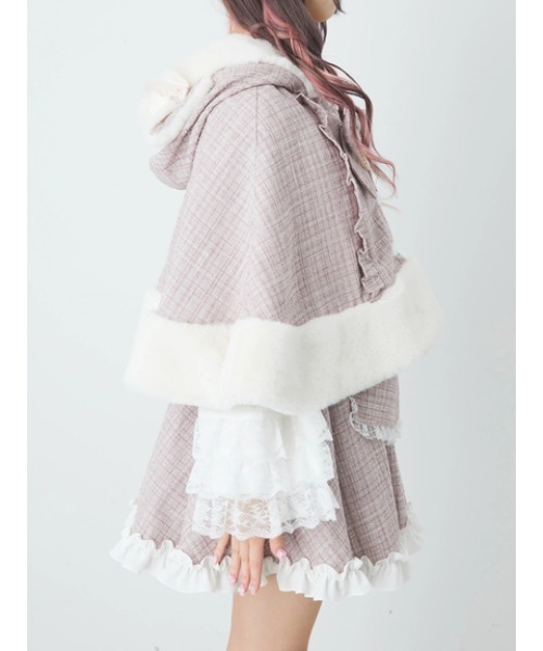 Ank Rouge（アンクルージュ）の「ネコちゃんキラキラツイードポンチョ（ポンチョ・レディース・ブラック/ホワイト/ピンク・M）」の16枚目の写真