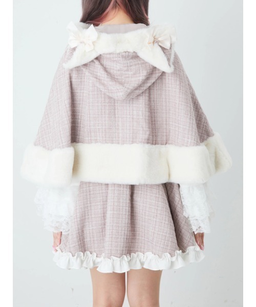 Ank Rouge（アンクルージュ）の「ネコちゃんキラキラツイードポンチョ（ポンチョ・レディース・ブラック/ホワイト/ピンク・M）」の17枚目の写真