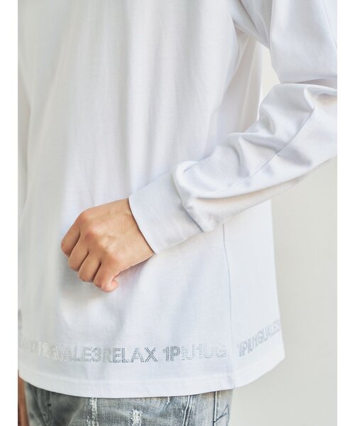 1PIU1UGUALE3 RELAX (ウノピゥウノウグァーレトレ リラックス)の「【1PIU1UGUALE3】 RHINESTONE L/TラインストーンヘムシルケットロングTシャツ(Tシャツ/カットソー・メンズ・ホワイト/ブラック・2/3/4)」の9枚目の写真