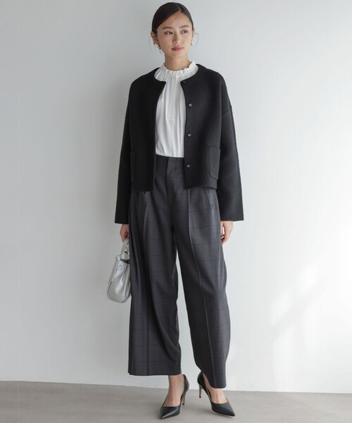 組曲(クミキョク)の「プレーティングニットアウター ジャケット(ノーカラージャケット・レディース・ブラウン系/ブラック系・3/2)」の5枚目の写真