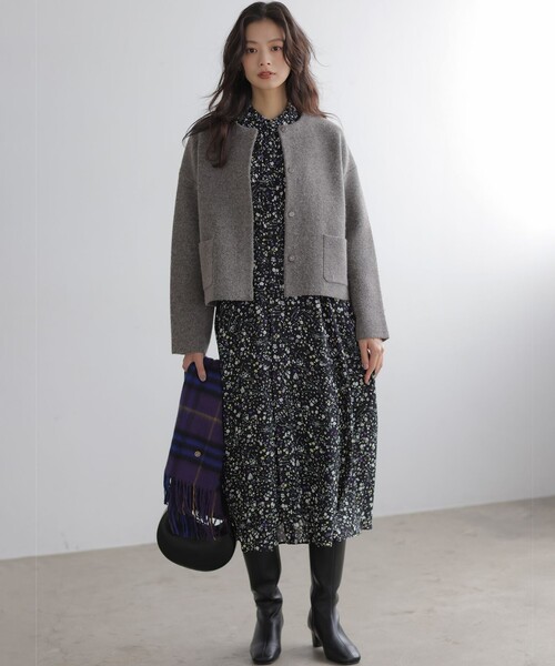 組曲(クミキョク)の「プレーティングニットアウター ジャケット(ノーカラージャケット・レディース・ブラウン系/ブラック系・3/2)」の10枚目の写真