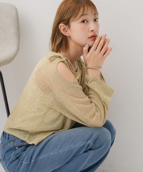 RETRO GIRL（レトロガール）の「【前後2way】肩スリットメランジカーデ（ニット/セーター・レディース・グリーン/ブラック/ライトグレー・FREE）」の5枚目の写真