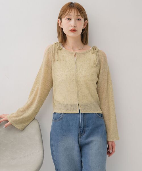 RETRO GIRL（レトロガール）の「【前後2way】肩スリットメランジカーデ（ニット/セーター・レディース・グリーン/ブラック/ライトグレー・FREE）」の11枚目の写真